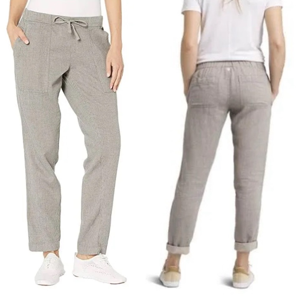 prAna Aloe Grey Gray Stripe Drawstring Light Cotton Pants XL Extra Large